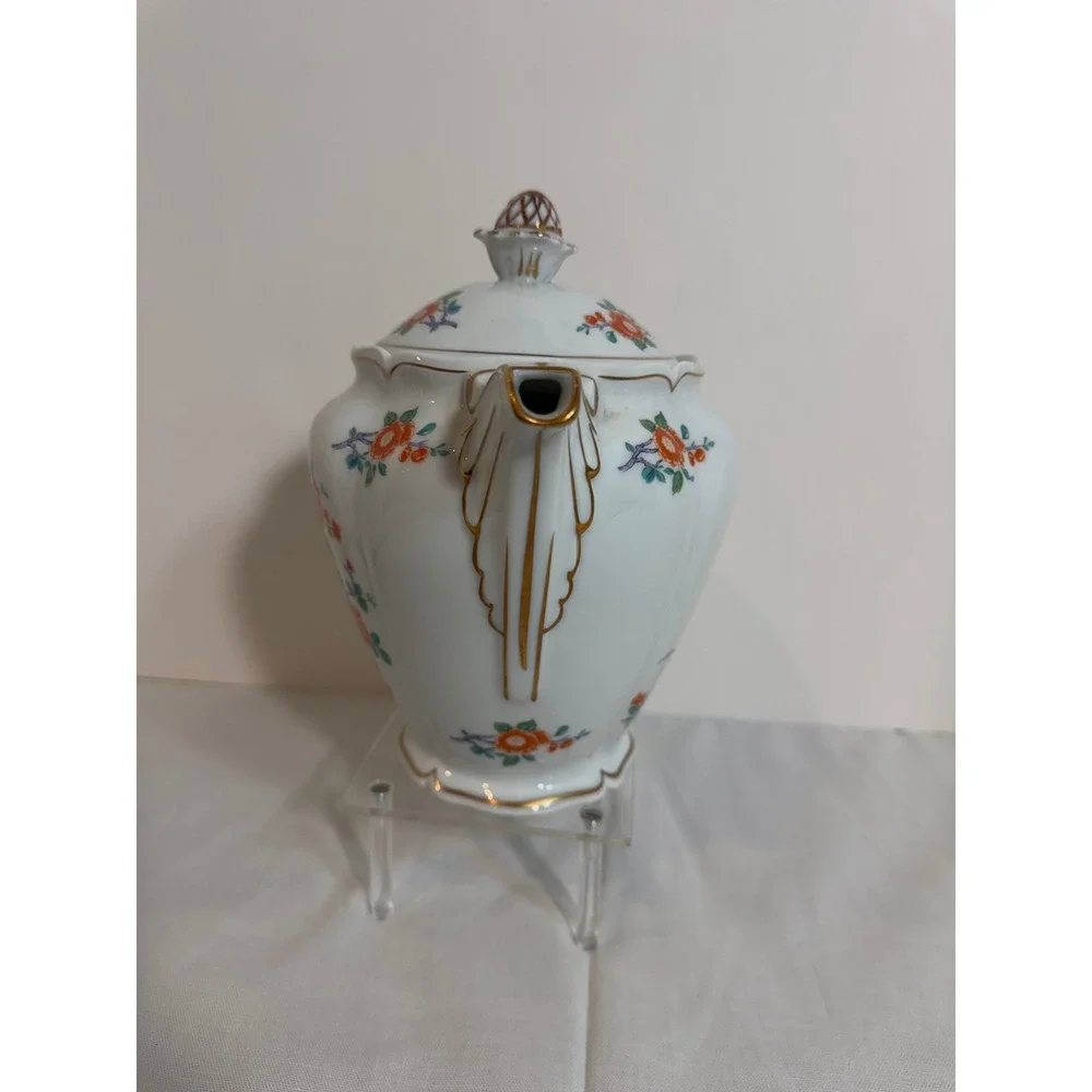 Royale Limoges France Orange-Tree Porcelain Teapot Towle Floral Gold Trim 8in